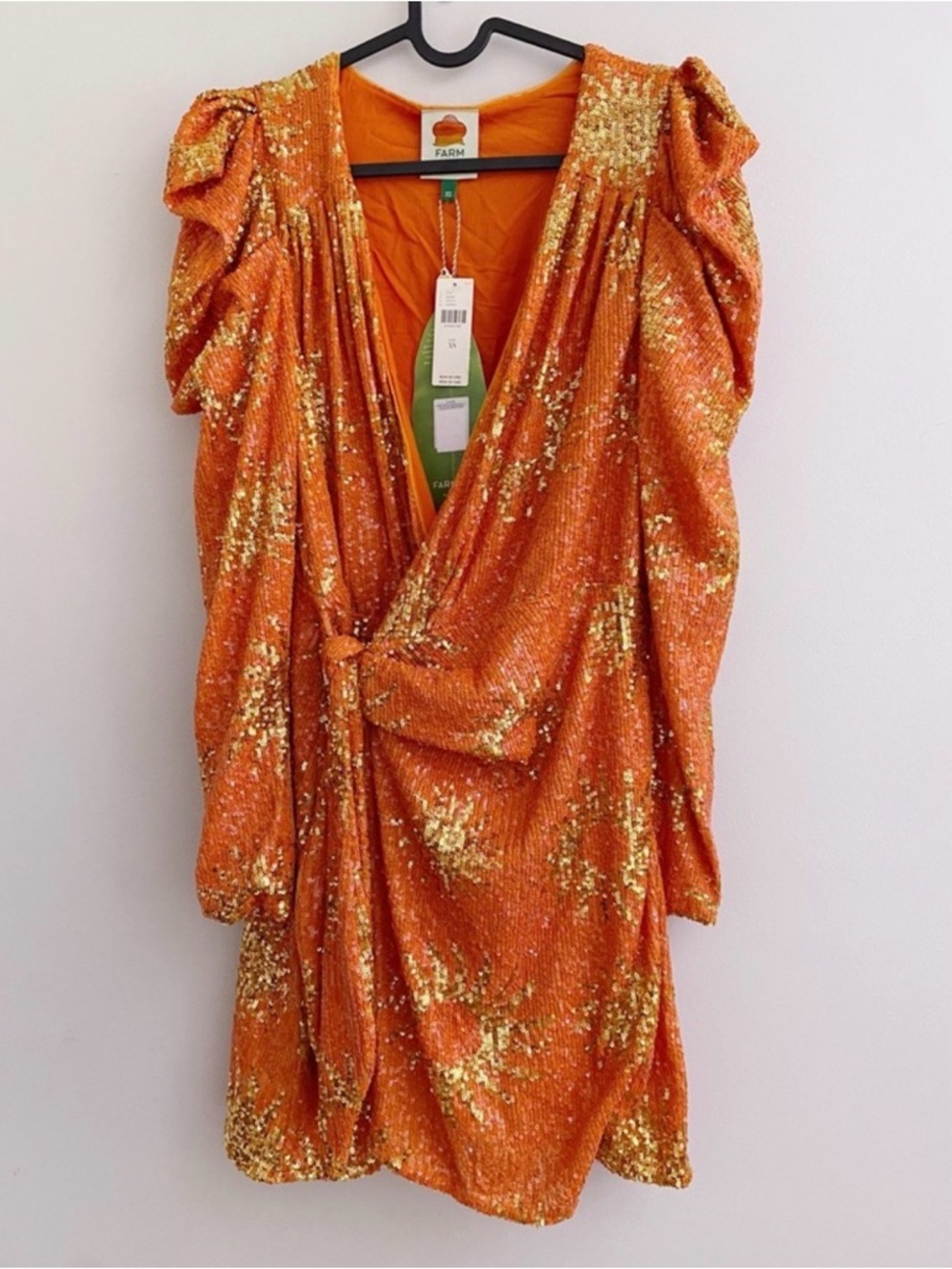 FARM Rio NWT Orange Sequin Mini Dress with Gold Accents